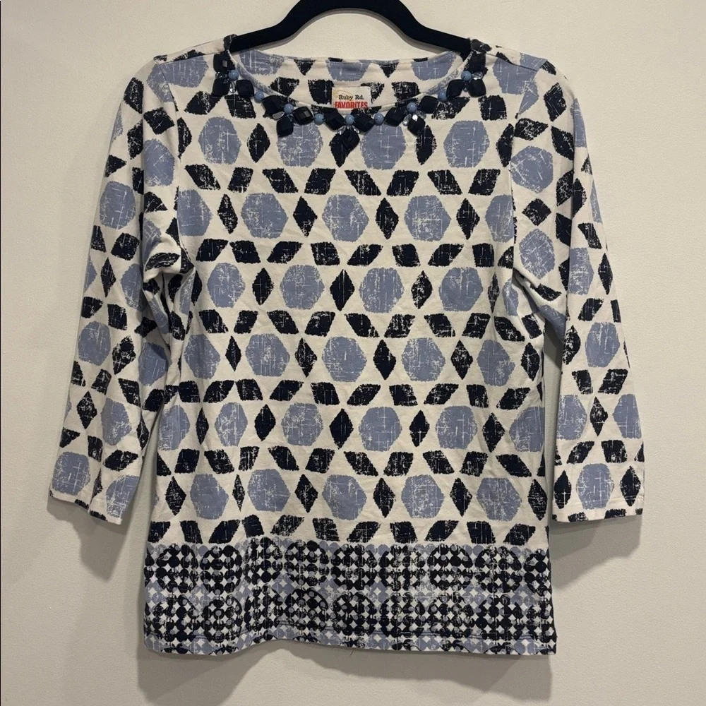 Ruby Rd. Blue and Black Patterned Top - Picture 1 of 8